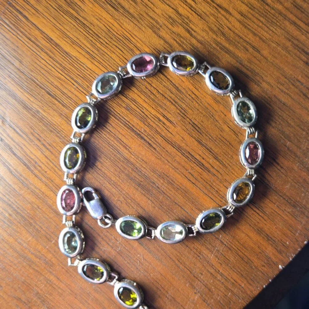 Opal and tourmaline ring/bracelet, 925 silver, size 10 - Picture 2 of 7